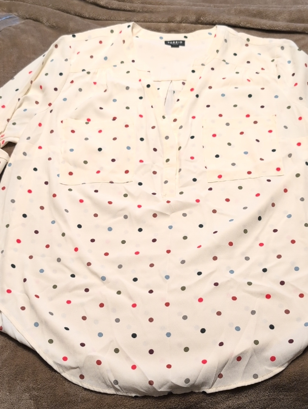 torrid Harper Cream Blouse with Polka Dots Size 00 (10)